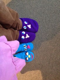 Reviewer and daughter in the latest trend in footwear.