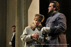 Craig Irvin as Mandryka, Elizabeth Futral as Zdenka, and Brian Jagde as Matteo. Photo by Michal Daniel.