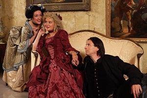 Anna Hickey, Kate Guentzel, and John Middleton in "The School for Lies".